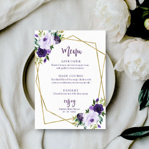 Purple Gold Floral Watercolor Bridal Shower Menu Invitation