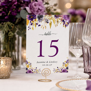Purple Gold Floral Wedding Table Number