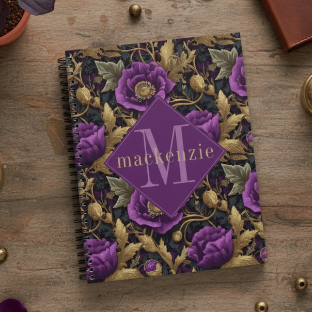 Purple Gold Floral William Morris Elegant Monogram Planner (Creator Uploaded)