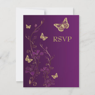 Purple, Gold Floral with Butterflies Reply Card