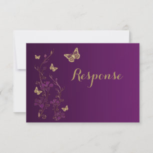 Purple Gold Floral with Butterflies RSVP Card 2