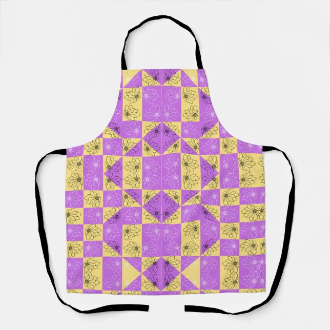 Purple gold Flower seamless Checkerboard pattern Apron (Front)