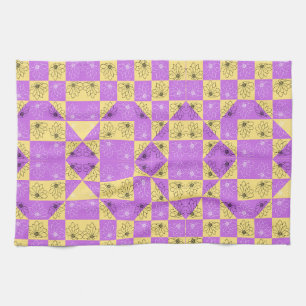Purple gold Flower seamless Checkerboard pattern Kitchen Towel