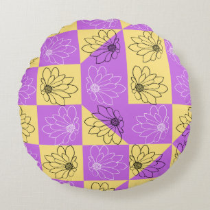 Purple gold Flower seamless Checkerboard pattern Round Pillow