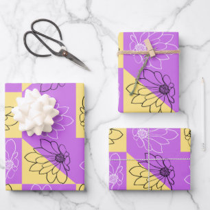 Purple gold Flower seamless Checkerboard pattern Wrapping Paper Sheet