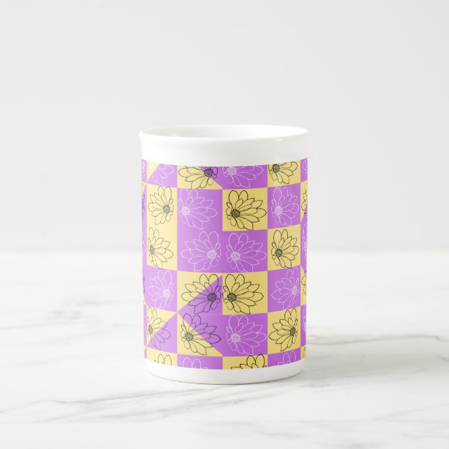 Purple gold Flower seamless Chequerboard pattern Bone China Mug (Front)