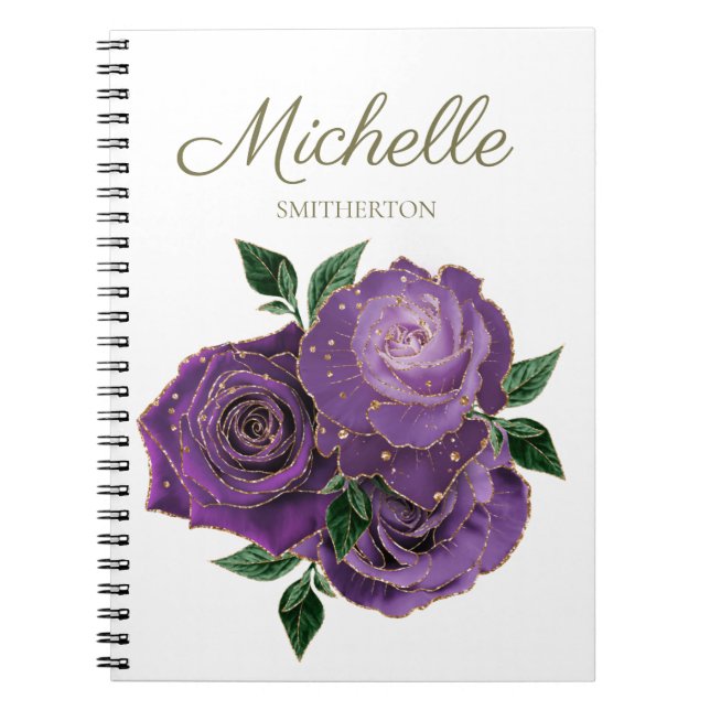 Purple Gold Flowers White Custom Notebook (Front)