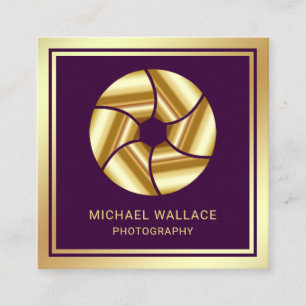Purple Gold Foil Camera Shutter Lens Photographer Square Business Card