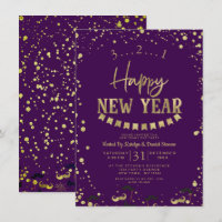 Purple & Gold Foil Confetti New Year's Eve Party