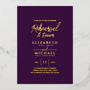 Purple Gold Foil Wedding Rehearsal and Dinner