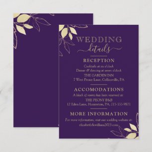 Purple & Gold Foliage Modern Botanical Wedding Enclosure Card