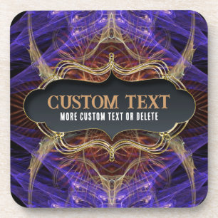 Purple Gold Fractal Artistry w/ Custom text Coaster