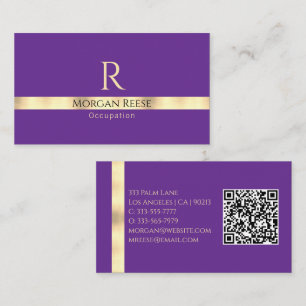 Purple & Gold, Generate QR Code Name & Monogram Business Card