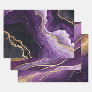 Purple Gold Geode Marble Glitter Abstract Design Wrapping Paper Sheet