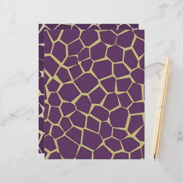 Purple & Gold Giraffe Pattern Scrapbook Paper (Front/Back In Situ)