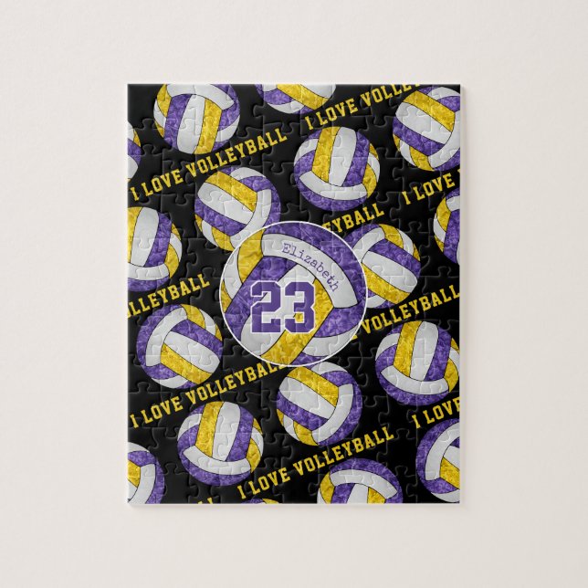 purple gold girls I love volleyball personalized Jigsaw Puzzle (Vertical)