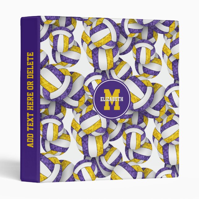 purple gold girls school colors volleyball pattern binder (Front/Spine)
