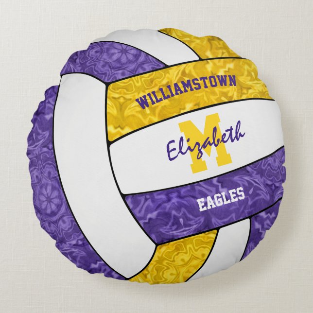 Purple gold girls volleyball room decor  round pillow (Front)