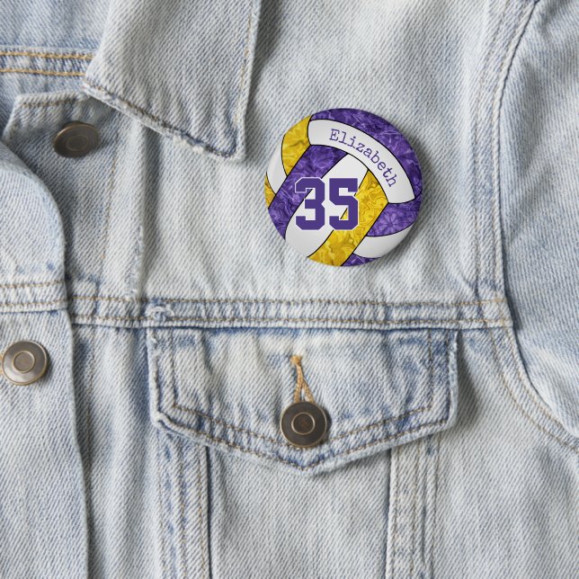 purple gold girls volleyball team colours 2 inch round button (In Situ)