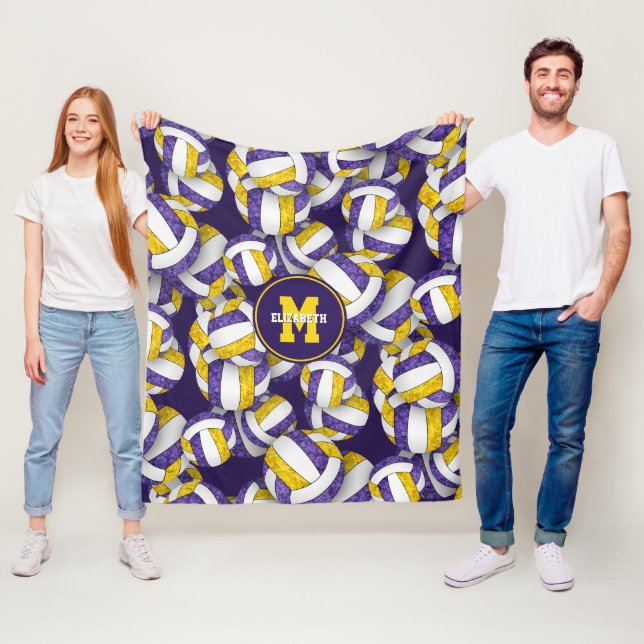 purple gold girls volleyball team colours fleece blanket (In Situ)
