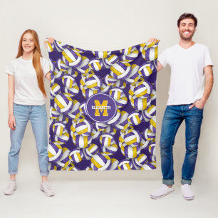 purple gold girls volleyball team colours monogram fleece blanket