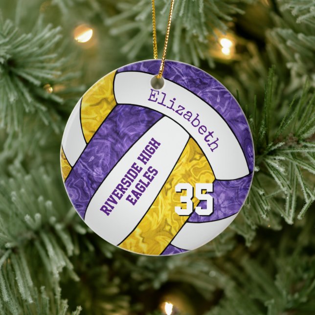 purple gold girly team colours keepsake volleyball ceramic ornament (Tree)