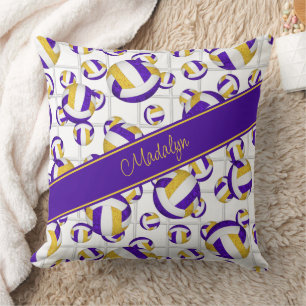 Purple gold girly volleyballs pattern net accent throw pillow