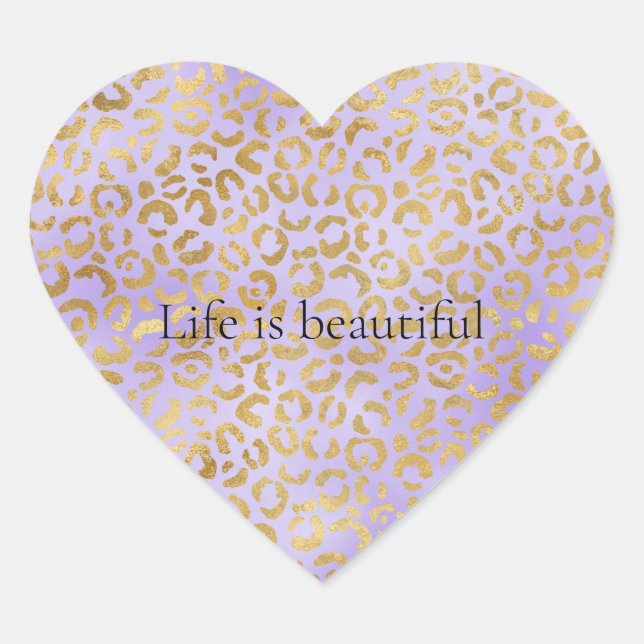 Purple Gold Glam Leopard Print   Heart Sticker (Front)