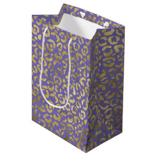 Purple Gold Glam Leopard Print Medium Gift Bag