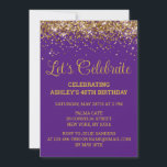 Purple Gold Glitter 40th Birthday Let's Celebrate Invitation<br><div class="desc">Purple and Gold Glitter Invite,  40th Birthday Party invitation Forty,  Let's celebrate digital Any Age,  Instant download Fifty Sixty Seventy,  Personalized 21st 50th 60th 70th,  Elegant Milestone template Sweet 16,  Custom 18th Glam Golden Confetti,  Adult Calligraphy Modern Stylish script,  Chic trendy simple for her,  Bling 16th quinceanera 15th celebration</div>