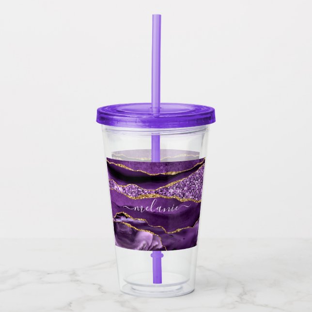 Purple Gold Glitter Acrylic Tumbler Custom Name (Front)