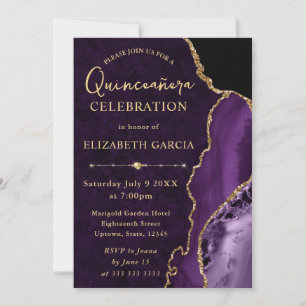Purple & Gold Glitter Agate and marble Quinceanera Invitation