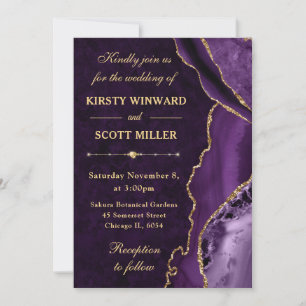 Purple & Gold Glitter Agate and marble Wedding Invitation