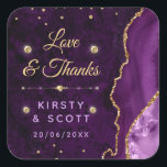 Purple & Gold Glitter Agate and marble Wedding Square Sticker<br><div class="desc">Modern Purple and Gold Glitter Marble Agate and diamonds design</div>