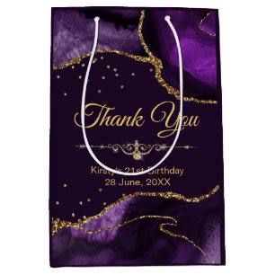 Purple & Gold Glitter Agate Birthday Thank You  Medium Gift Bag