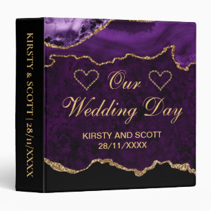 Purple & Gold Glitter Agate Wedding Photo Album Binder