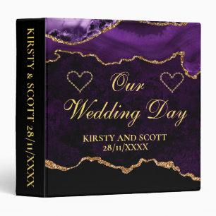 Purple & Gold Glitter Agate Wedding Photo Album Binder
