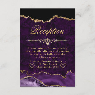 Purple & Gold Glitter Agate Wedding Reception Enclosure Card