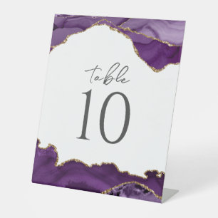 Purple Gold Glitter Agate Wedding Table Number Pedestal Sign