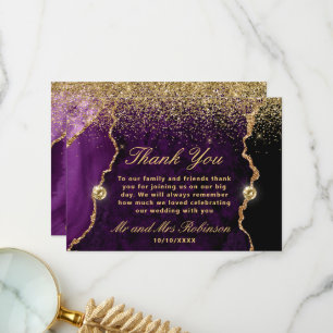 Purple Gold Glitter Agate Wedding Thank You Card