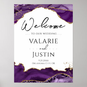Purple Gold Glitter Agate Wedding Welcome Sign