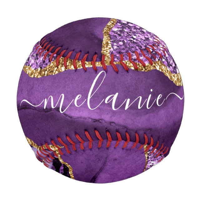 Purple Gold Glitter Baseball Personalized Name (Front)