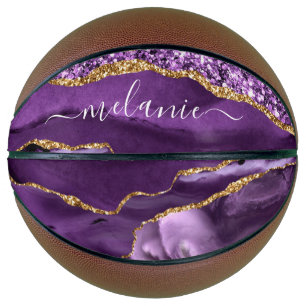 Purple Gold Glitter Basketball with Custom Name