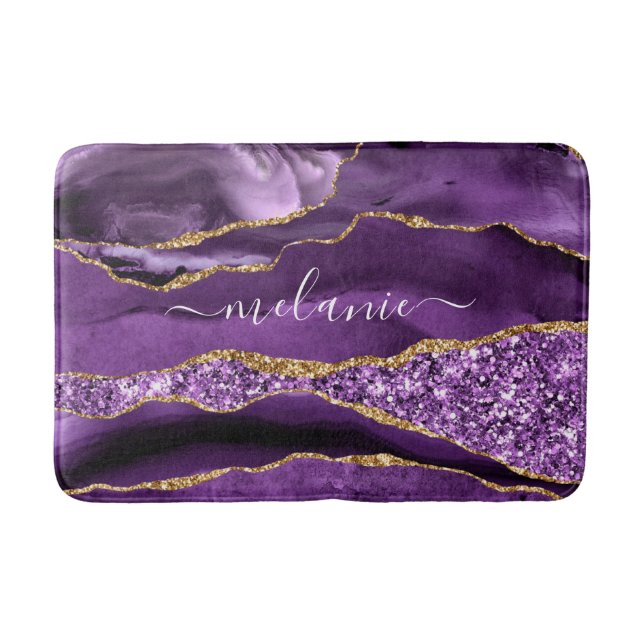 Purple Gold Glitter Bath Mat with Custom Name (Front)