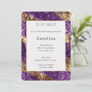 Purple Gold Glitter Birthday Invitation