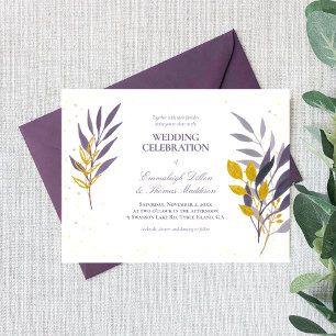 Purple Gold Glitter Botanical Wedding Invitation