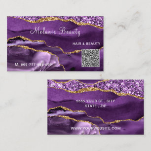 Purple Gold Glitter Business Card with QR Code