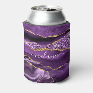 Purple Gold Glitter Can Cooler with Custom Name
