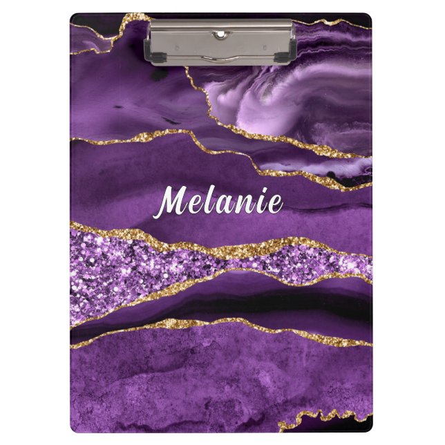 Purple Gold Glitter Clipboard Personalized Name (Front)