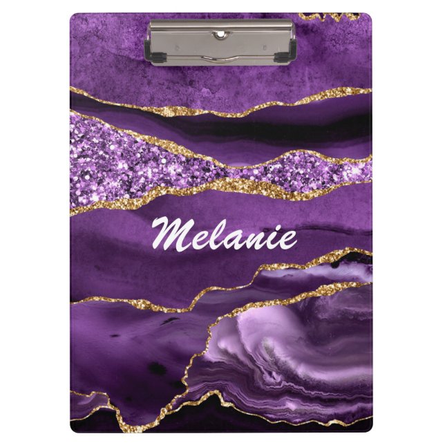 Purple Gold Glitter Clipboard with Custom Name (Front)